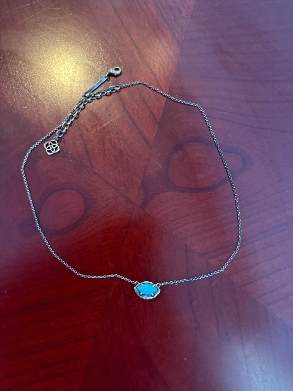 Kendra Scott Silver Necklace with Blue Oval Stone